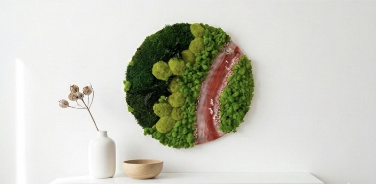 Luxusný kruhový obraz zo stabilizovaného machu s červenou živicou – „Rubínový kaňon“